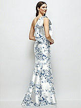 Front View Thumbnail - Cottage Rose Larkspur Bow One-Shoulder Satin Floral Maxi Dress with Trumpet Skirt