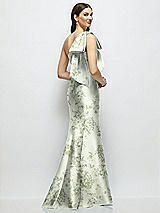 Front View Thumbnail - Sage Cottage Rose Bow One-Shoulder Satin Floral Maxi Dress with Trumpet Skirt