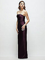 Side View Thumbnail - Deep Plum Strapless Satin Column Dress with Bow-Trimmed Skinny Belt