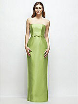 Front View Thumbnail - Mojito Strapless Satin Column Dress with Bow-Trimmed Skinny Belt