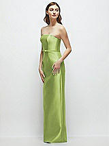 Side View Thumbnail - Mojito Strapless Satin Column Dress with Bow-Trimmed Skinny Belt