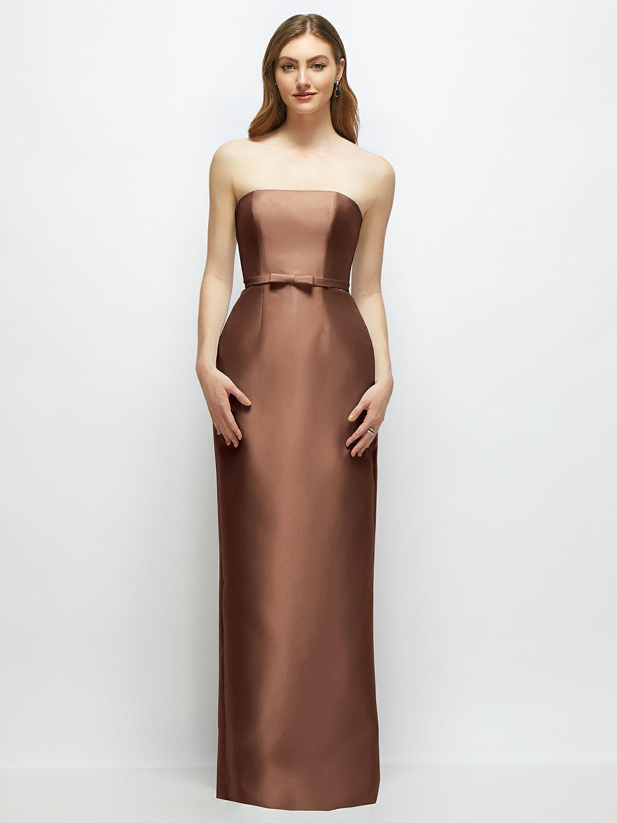 スーツ・フォーマル・ドレス ANDRESD draped bustier dress/smokebrown Azazie Branford Copper A-Line Pleated Stretch Satin Dress | Azazie