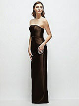 Side View Thumbnail - Espresso Strapless Satin Column Dress with Bow-Trimmed Skinny Belt