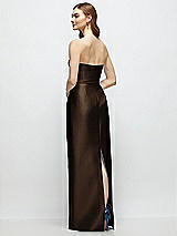 Rear View Thumbnail - Espresso Strapless Satin Column Dress with Bow-Trimmed Skinny Belt