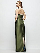 Rear View Thumbnail - Olive Green Strapless Satin Column Dress with Bow-Trimmed Skinny Belt