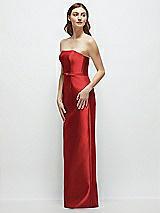 Side View Thumbnail - Poppy Red Strapless Satin Column Dress with Bow-Trimmed Skinny Belt