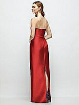 Rear View Thumbnail - Poppy Red Strapless Satin Column Dress with Bow-Trimmed Skinny Belt