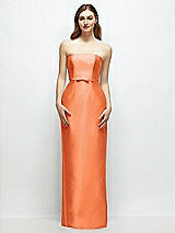 Front View Thumbnail - Portofino Orange Strapless Satin Column Dress with Bow-Trimmed Skinny Belt