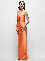 Side View Thumbnail - Portofino Orange Strapless Satin Column Dress with Bow-Trimmed Skinny Belt