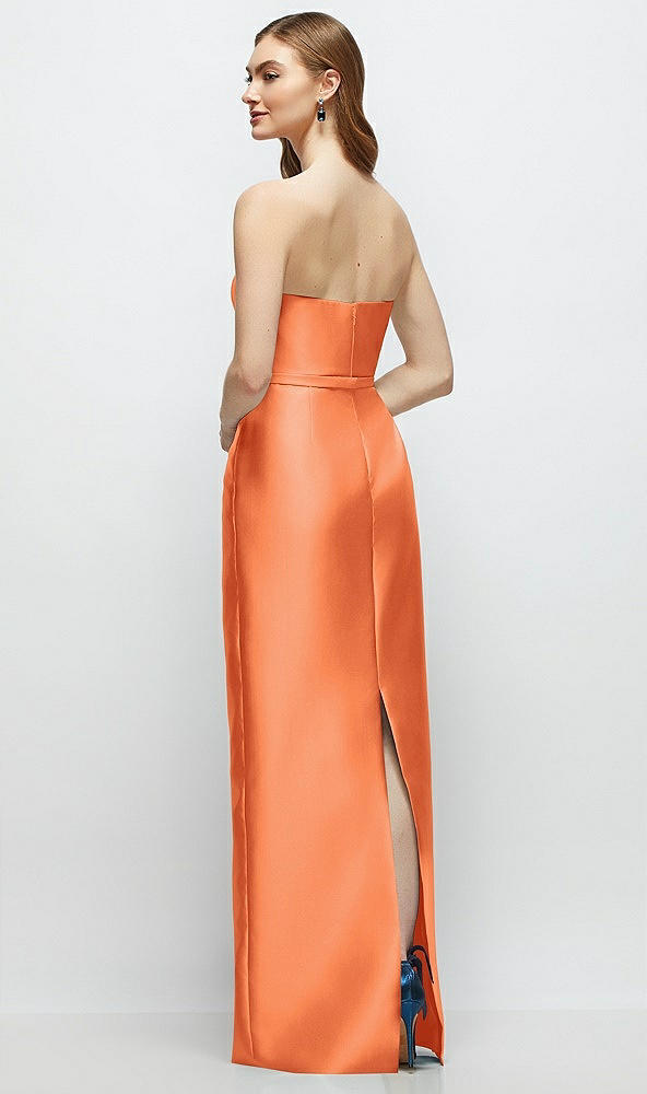 Back View - Portofino Orange Strapless Satin Column Dress with Bow-Trimmed Skinny Belt