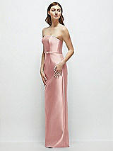 Side View Thumbnail - Rose Strapless Satin Column Dress with Bow-Trimmed Skinny Belt