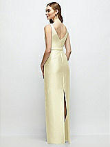 Rear View Thumbnail - Butter Yellow Bateau Neck Satin Column Dress with Bow-Trimmed Skinny Belt