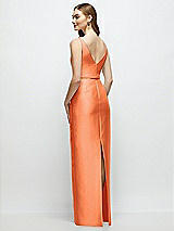 Rear View Thumbnail - Portofino Orange Bateau Neck Satin Column Dress with Bow-Trimmed Skinny Belt