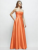 Side View Thumbnail - Portofino Orange Strapless Satin Gown with Full Skirt and Covered Buttons at Back