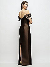 Rear View Thumbnail - Espresso Basque-Neck Satin Column Maxi Dress with Off-the-Shoulder Bows