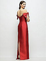 Rear View Thumbnail - Poppy Red Basque-Neck Satin Column Maxi Dress with Off-the-Shoulder Bows