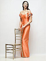Alt View 1 Thumbnail - Portofino Orange Basque-Neck Satin Column Maxi Dress with Off-the-Shoulder Bows