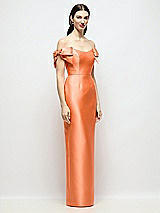 Side View Thumbnail - Portofino Orange Basque-Neck Satin Column Maxi Dress with Off-the-Shoulder Bows