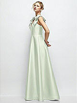 Side View Thumbnail - Mint Green Deep V-Neck Satin Ball Gown with Shoulder Bows