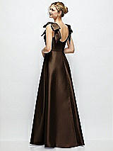 Rear View Thumbnail - Espresso Deep V-Neck Satin Ball Gown with Shoulder Bows
