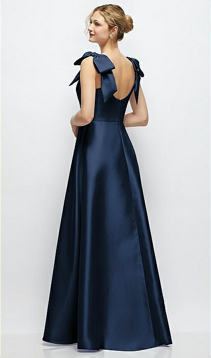 Deep V-neck Satin Ball Bridesmaid Dress With Shoulder Bows In Midnight Navy | The Dessy Group Deep V-neck Satin Ball Bridesmaid Dress With Shoulder Bows In Midnight Navy | The Dessy Group