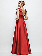 Rear View Thumbnail - Poppy Red Deep V-Neck Satin Ball Gown with Shoulder Bows