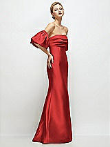 Side View Thumbnail - Poppy Red Off-the-Shoulder Puff Sleeve Satin Maxi Dress with Flared Skirt