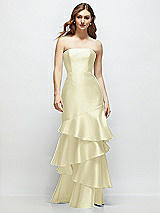 Front View Thumbnail - Butter Yellow Strapless Bodycon Maxi Dress with Tiered Ruffle Skirt