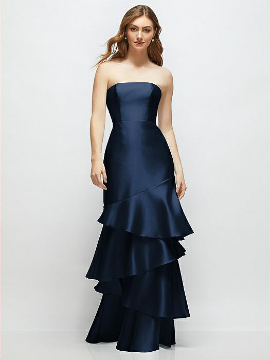 Strapless Bodycon Maxi Dress with Tiered Ruffle Skirt