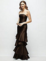 Side View Thumbnail - Espresso Strapless Bodycon Maxi Dress with Tiered Ruffle Skirt