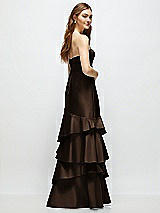 Rear View Thumbnail - Espresso Strapless Bodycon Maxi Dress with Tiered Ruffle Skirt