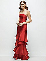Side View Thumbnail - Poppy Red Strapless Bodycon Maxi Dress with Tiered Ruffle Skirt