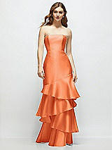 Front View Thumbnail - Portofino Orange Strapless Bodycon Maxi Dress with Tiered Ruffle Skirt