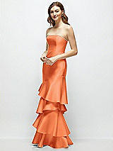 Side View Thumbnail - Portofino Orange Strapless Bodycon Maxi Dress with Tiered Ruffle Skirt