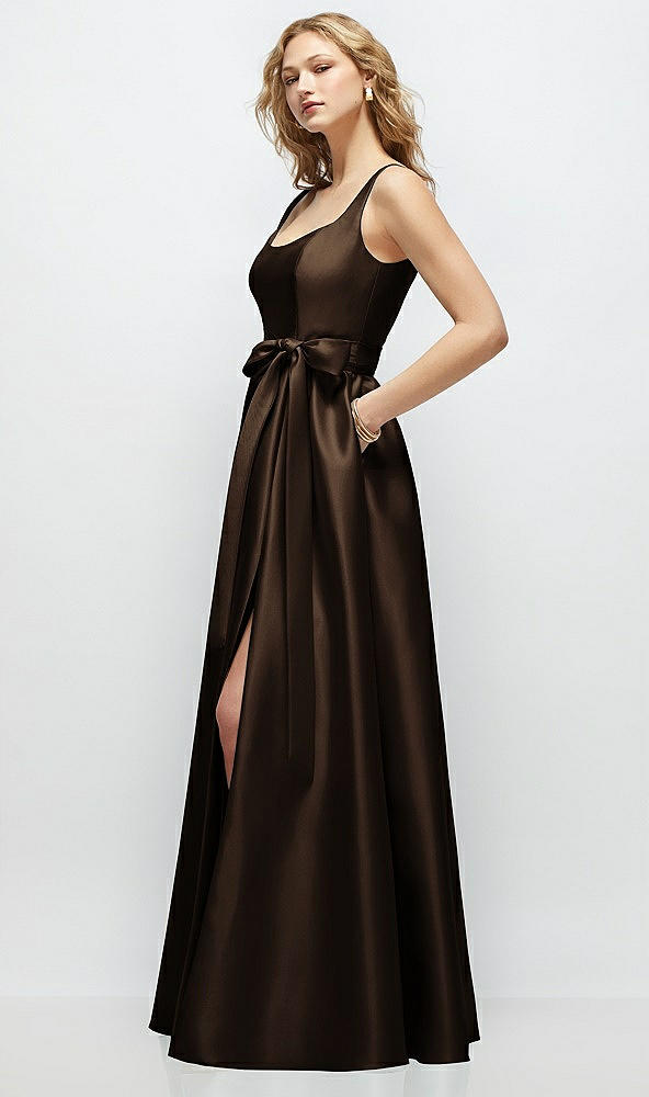 Front View - Espresso Scoop-Neck Tank Bodice Maxi Dress with Full Skirt