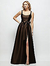 Side View Thumbnail - Espresso Scoop-Neck Tank Bodice Maxi Dress with Full Skirt