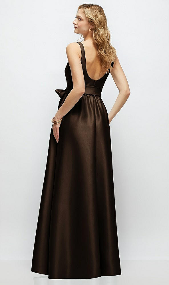 Back View - Espresso Scoop-Neck Tank Bodice Maxi Dress with Full Skirt