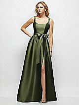 Side View Thumbnail - Olive Green Scoop-Neck Tank Bodice Maxi Dress with Full Skirt