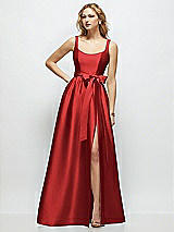 Side View Thumbnail - Poppy Red Scoop-Neck Tank Bodice Maxi Dress with Full Skirt