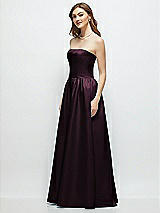 Side View Thumbnail - Deep Plum Strapless Satin Drop Waist Gown with Full Skirt