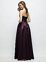 Rear View Thumbnail - Deep Plum Strapless Satin Drop Waist Gown with Full Skirt
