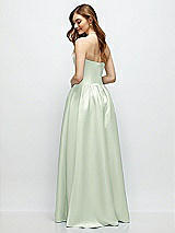 Rear View Thumbnail - Mint Green Strapless Satin Drop Waist Gown with Full Skirt