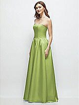 Side View Thumbnail - Mojito Strapless Satin Drop Waist Gown with Full Skirt