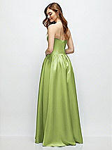 Rear View Thumbnail - Mojito Strapless Satin Drop Waist Gown with Full Skirt