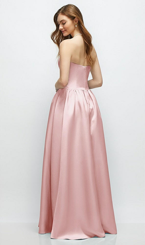Back View - Ballet Pink Strapless Satin Drop Waist Gown with Full Skirt