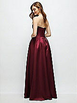 Rear View Thumbnail - Cabernet Strapless Satin Drop Waist Gown with Full Skirt