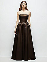 Front View Thumbnail - Espresso Strapless Satin Drop Waist Gown with Full Skirt