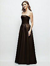 Side View Thumbnail - Espresso Strapless Satin Drop Waist Gown with Full Skirt