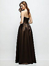 Rear View Thumbnail - Espresso Strapless Satin Drop Waist Gown with Full Skirt