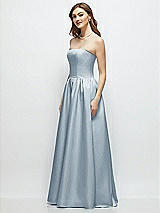 Side View Thumbnail - Mist Strapless Satin Drop Waist Gown with Full Skirt